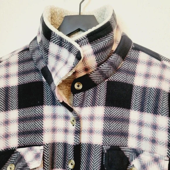 SOHO Thread Shacket‎ Multi Plaid Flannel Fleece Sherpa Lined Button Front XL - Picture 7 of 16